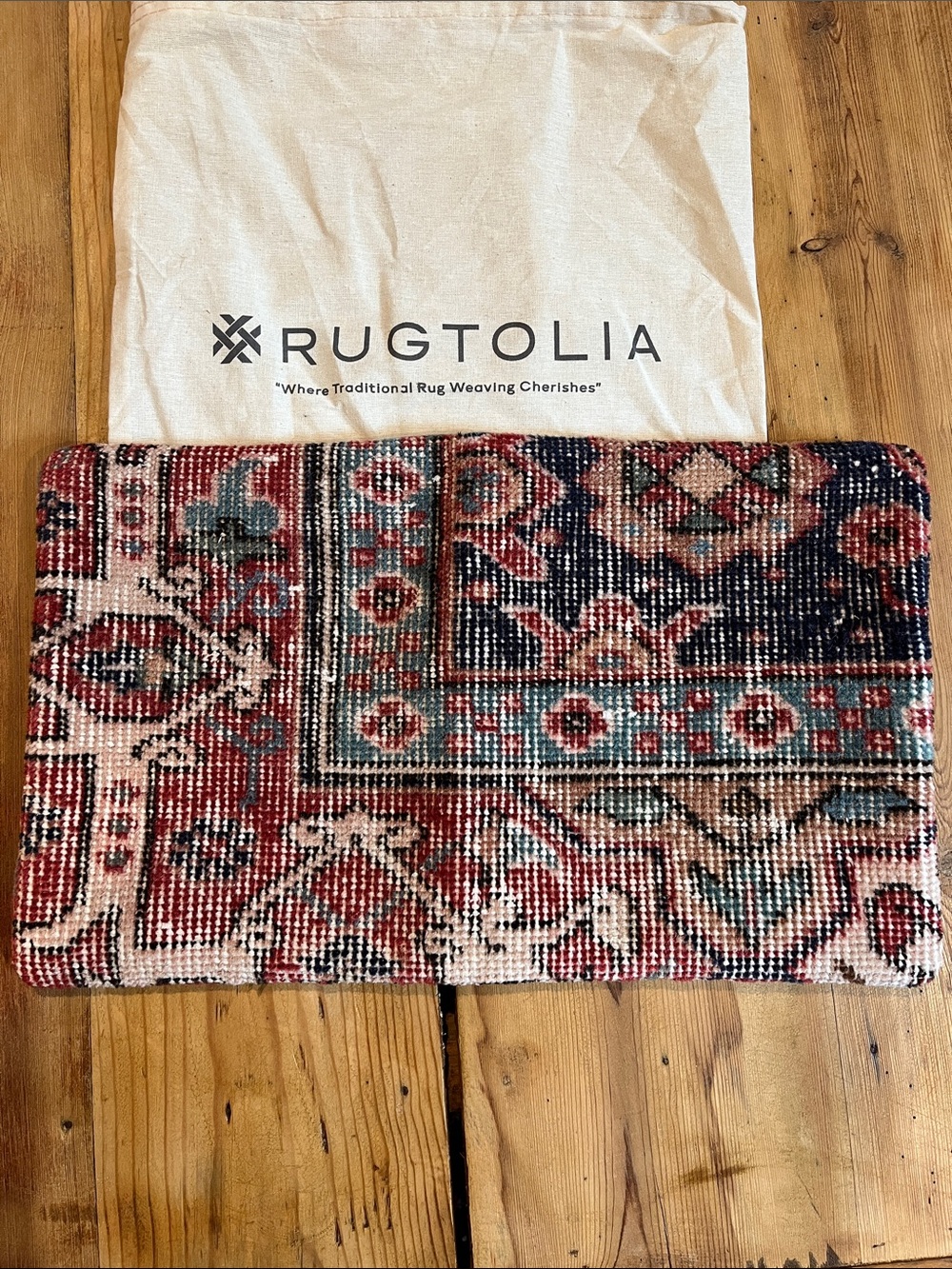 New! RUGTOLIA 12” x 20” Vintage Kilim Upcycled Lumbar Pillow Cover 100% Wool